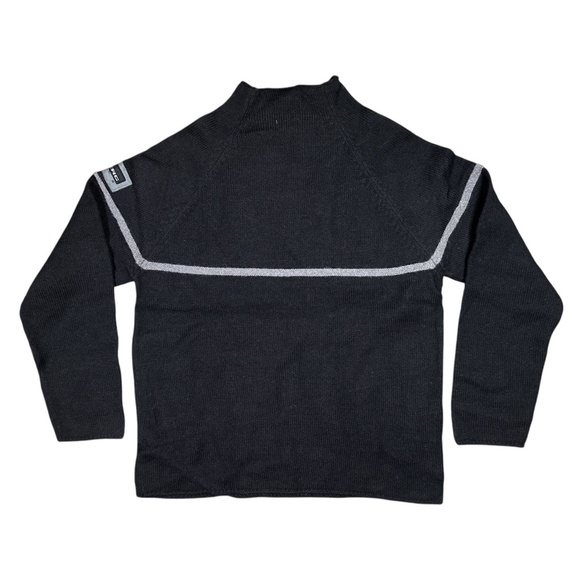 Vintage 90s Iceberg Jeans Wool Black Gray Logo Mock Neck Sweater Mens Medium - Picture 2 of 7